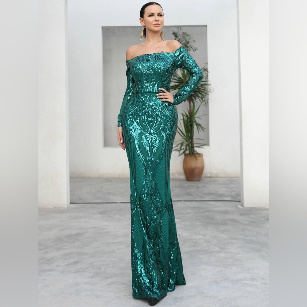 Off shoulder sequin prom dress FT18392